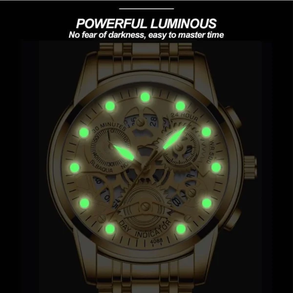Men Waterproof Luminous Hollow Non mechanical Luxury Stainless Steel Original Watch Jam Tangan Rantai Lelaki