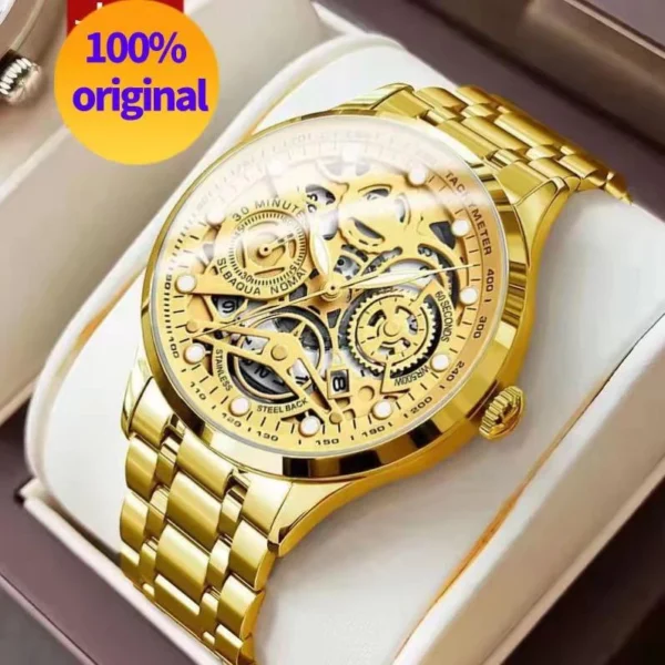 Men Waterproof Luminous Hollow Non mechanical Luxury Stainless Steel Original Watch Jam Tangan Rantai Lelaki