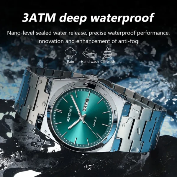 ORI Men Stainless Steel Waterproof Watch Fashion Business Date Week Function Luminous Quartz Watch