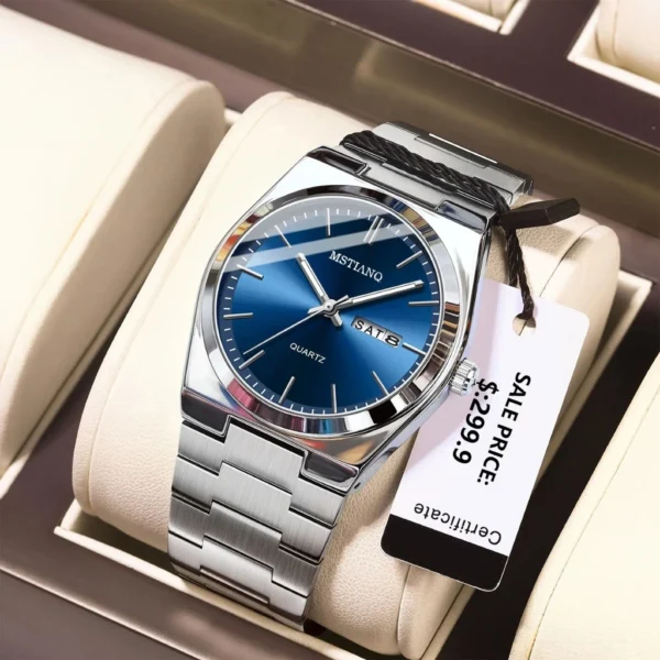 ORI Men Stainless Steel Waterproof Watch Fashion Business Date Week Function Luminous Quartz Watch