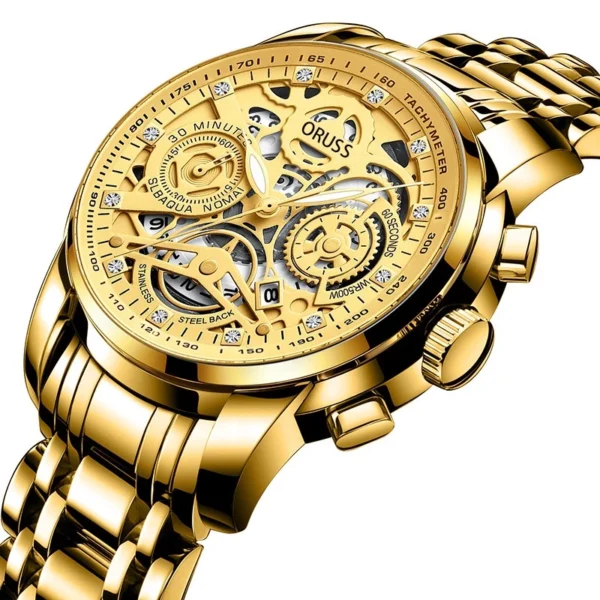 Men Waterproof Luminous Hollow Non mechanical Luxury Stainless Steel Original Watch Jam Tangan Rantai Lelaki