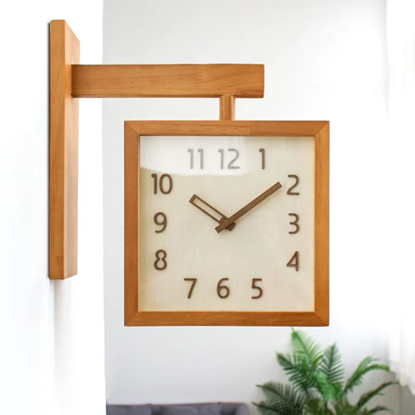 Wall clock solid wood silent double sided wall clock living room home fashion simple modern clock wall mounted corner