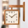 Wall clock solid wood silent double sided wall clock living room home fashion simple modern clock wall mounted corner