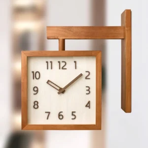Wall clock solid wood silent double sided wall clock living room home fashion simple modern clock wall mounted corner