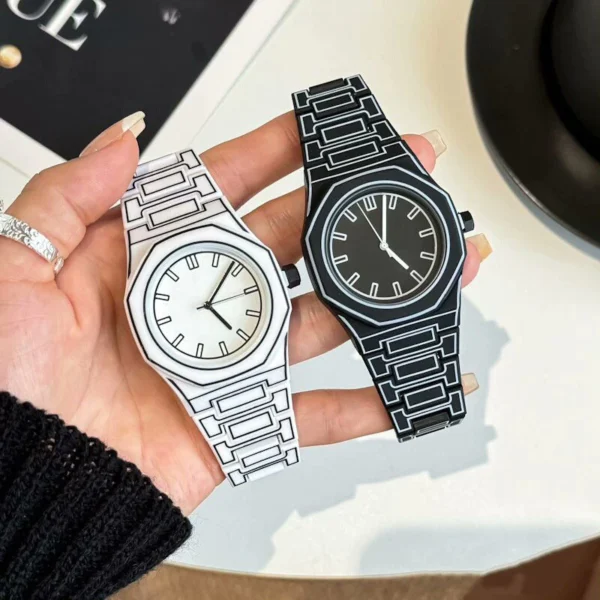 Men s Waterproof Plastic Quartz Watch Fashion Casual  Black Large Dial Sports Watch