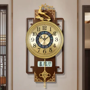 Chinese light luxury wall clock living room home fashion clock with calendar LED display