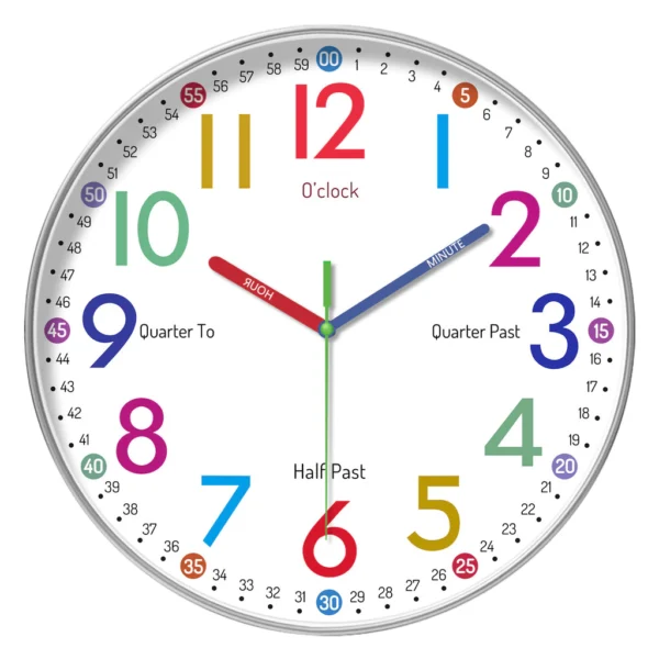 30 cm early education children s learning wall clock silent living room home bedroom clock bedroom wall clock without punching