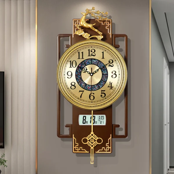 Chinese light luxury wall clock living room home fashion clock with calendar LED display